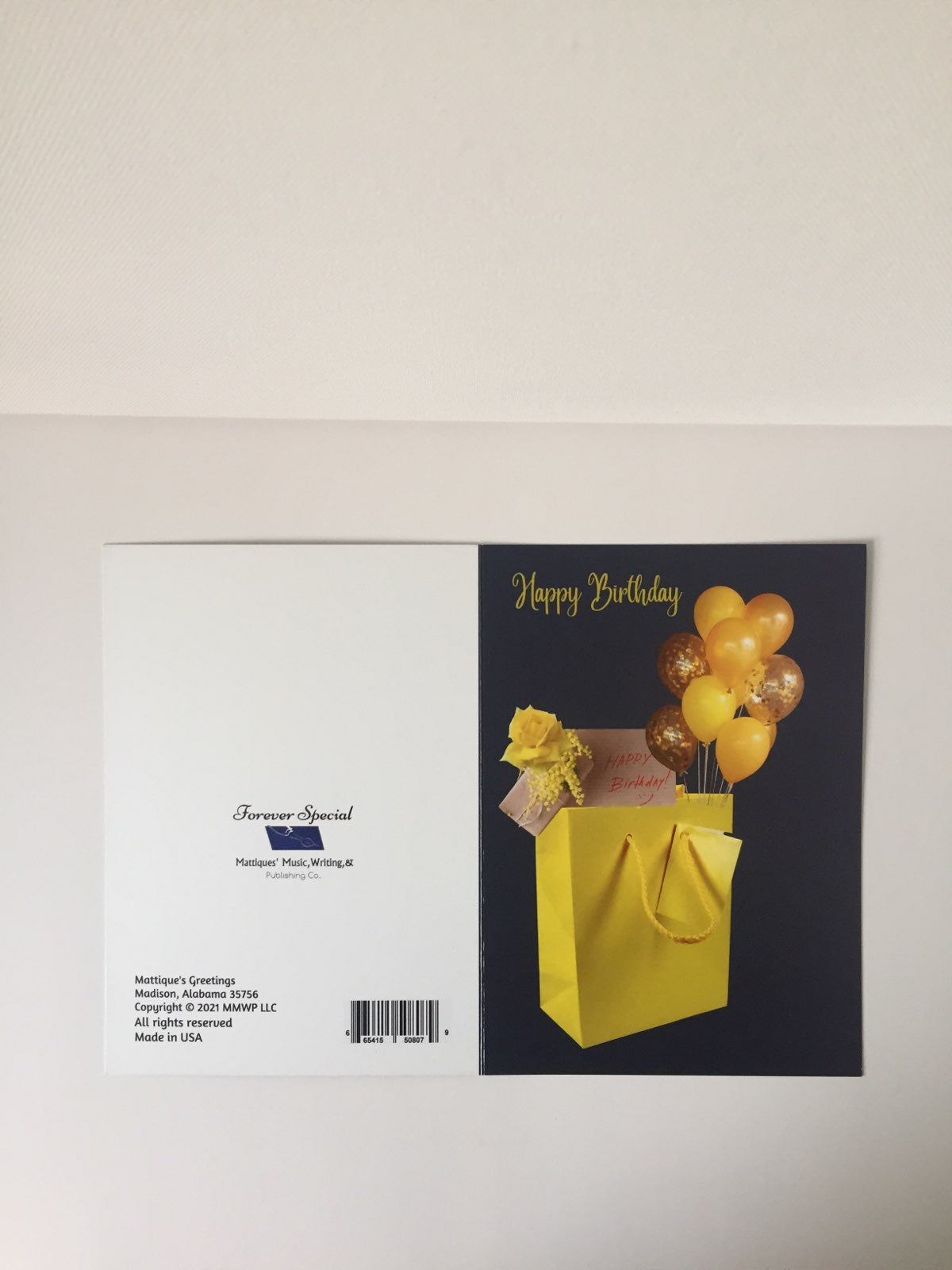 Happy Birthday Yellow Bag  5x7 B-Day card.