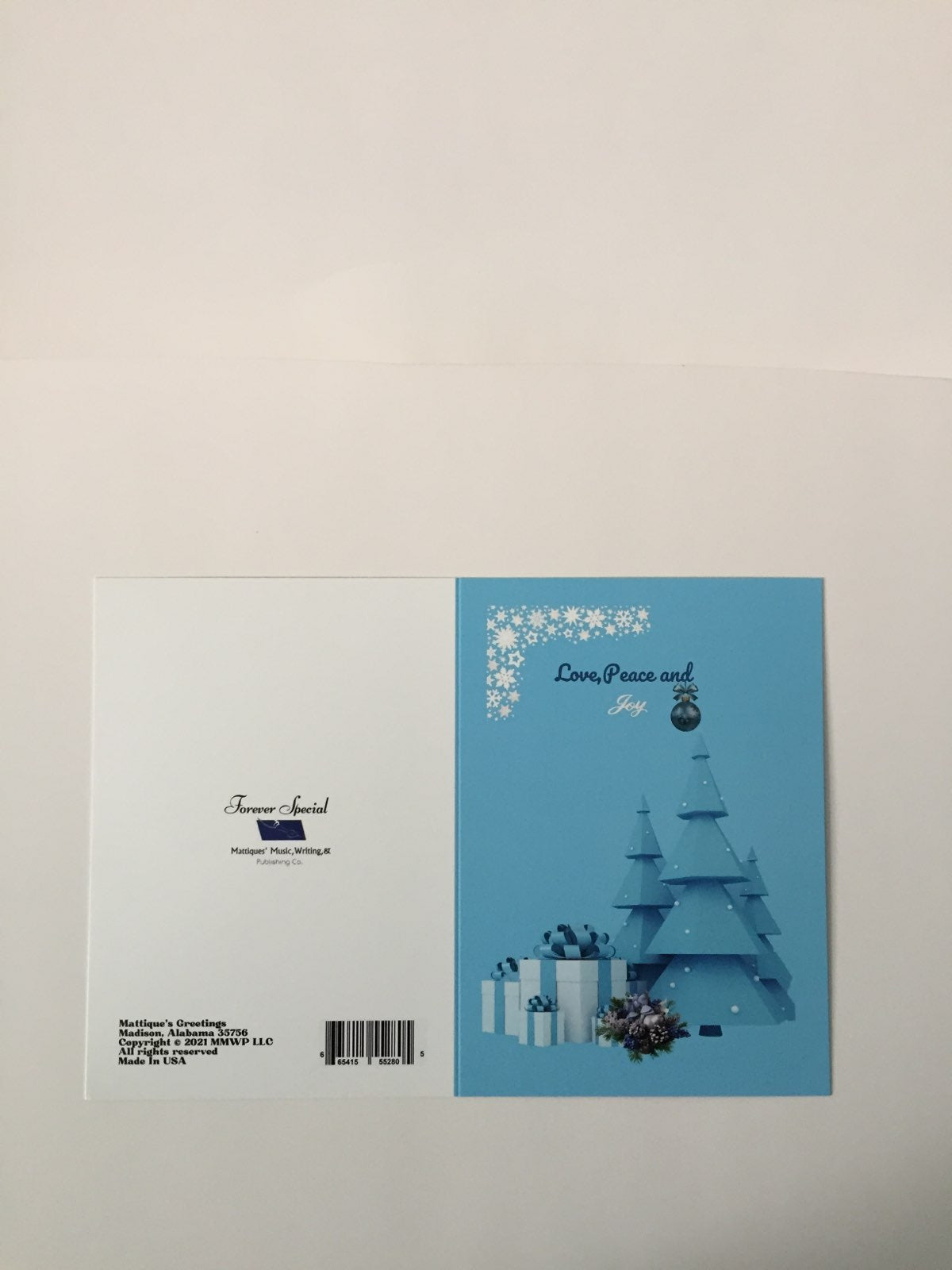Blue Paper Tree 5x7 Christmas card.