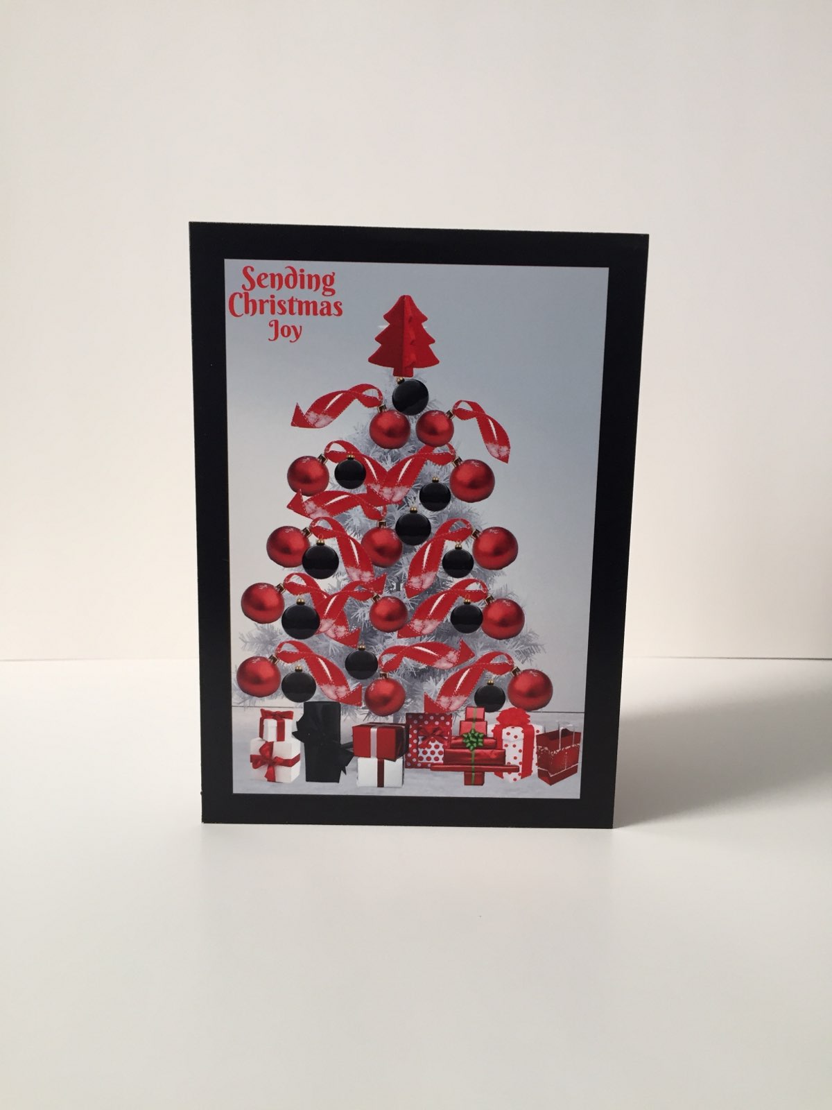 Red Ribbon Tree 5x7 Christmas card.