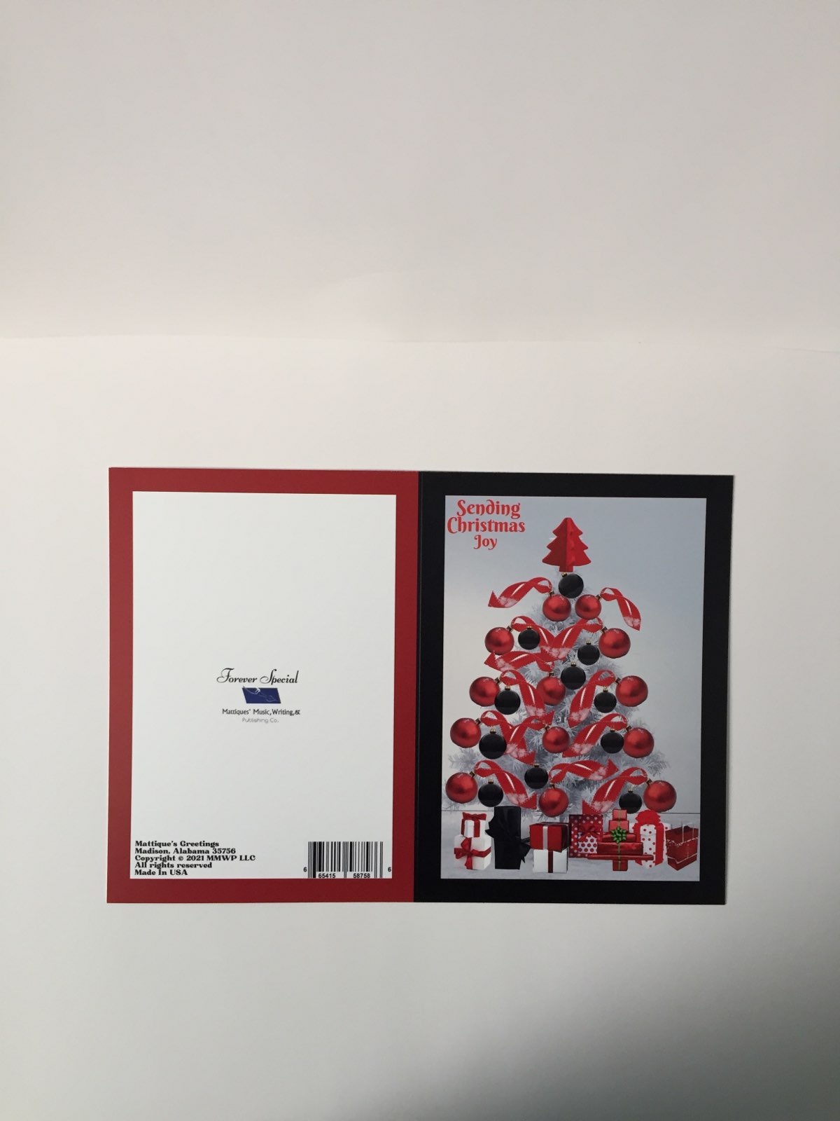 Red Ribbon Tree 5x7 Christmas card.