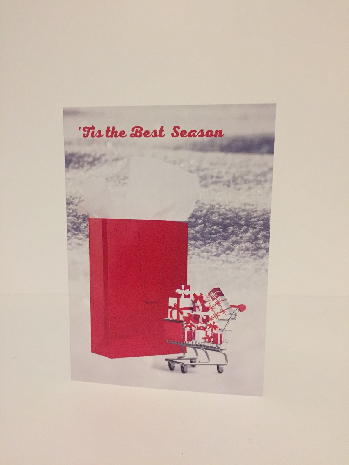 Red Bag Shopping Cart 5x7 Christmas card.