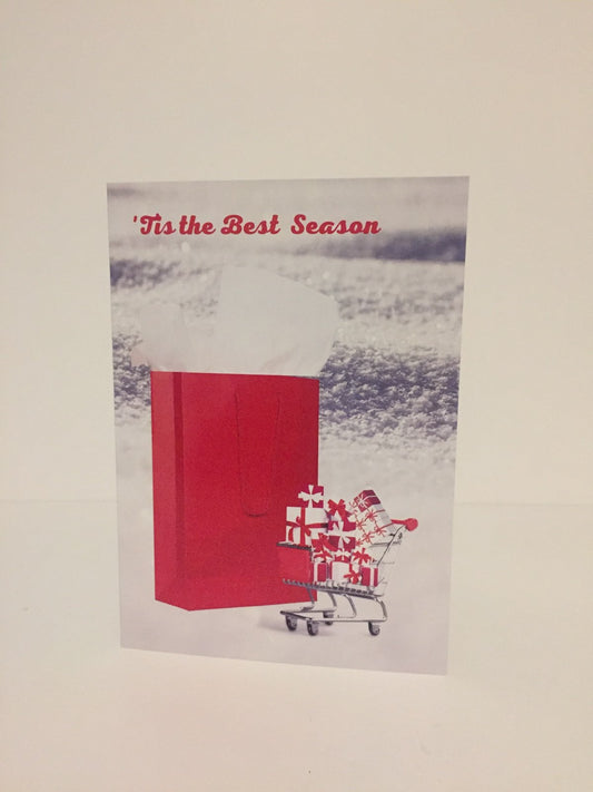 Red Bag Shopping Cart 5x7 Christmas card.