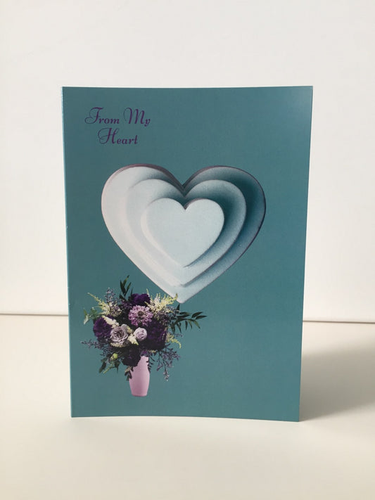 Teal Blue 3 Ring Heart 5x7 Valentine Card