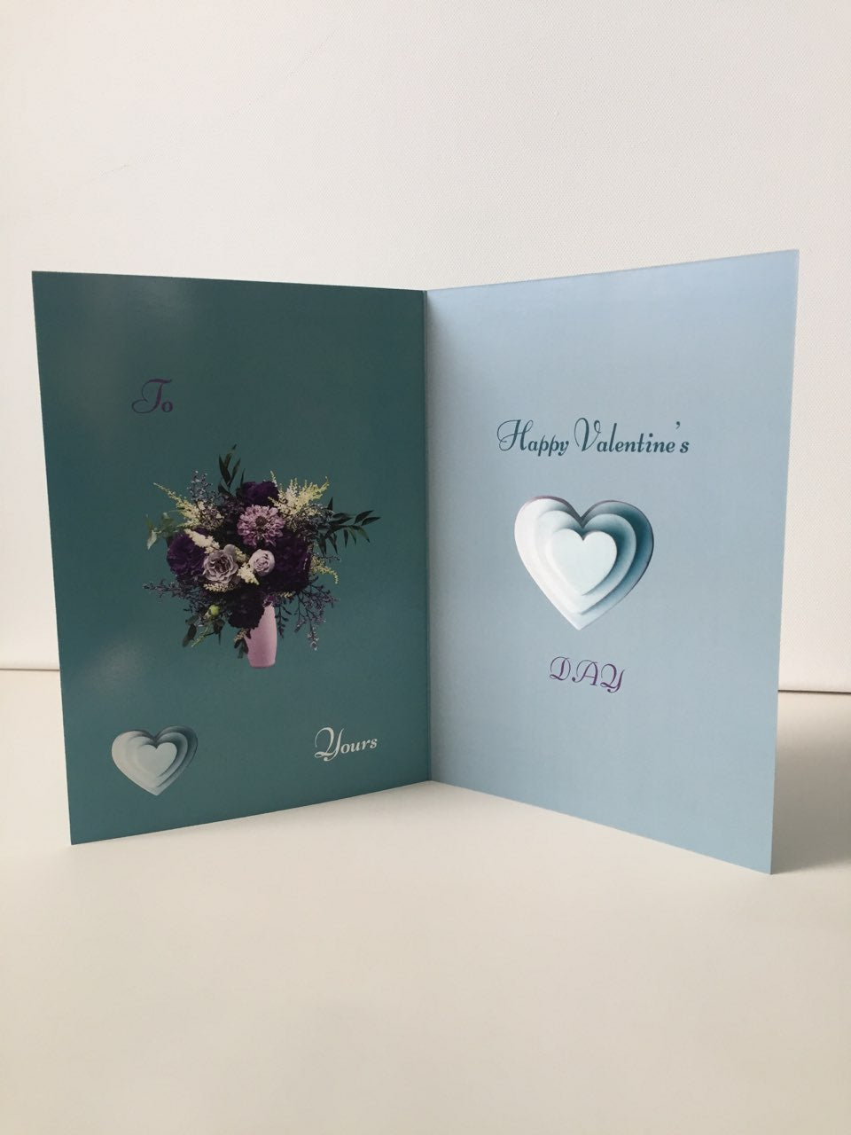 Teal Blue 3 Ring Heart 5x7 Valentine Card