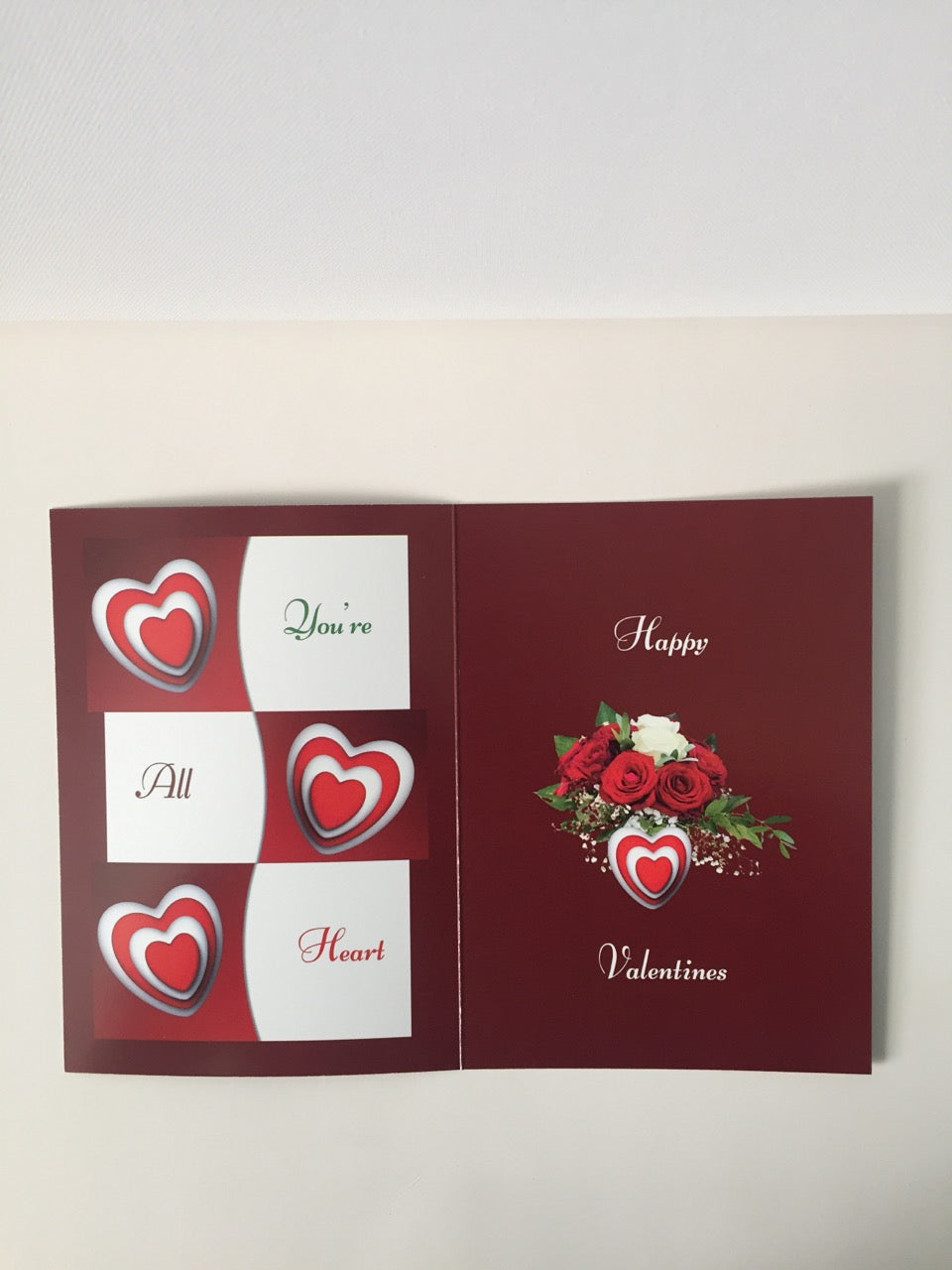 3 D Red Hearts 5x7 Valentine Card.