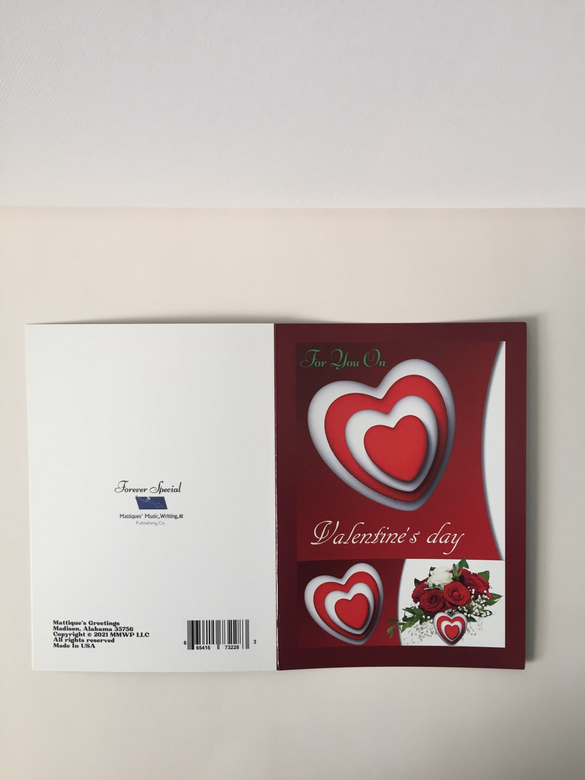 3 D Red Hearts 5x7 Valentine Card.