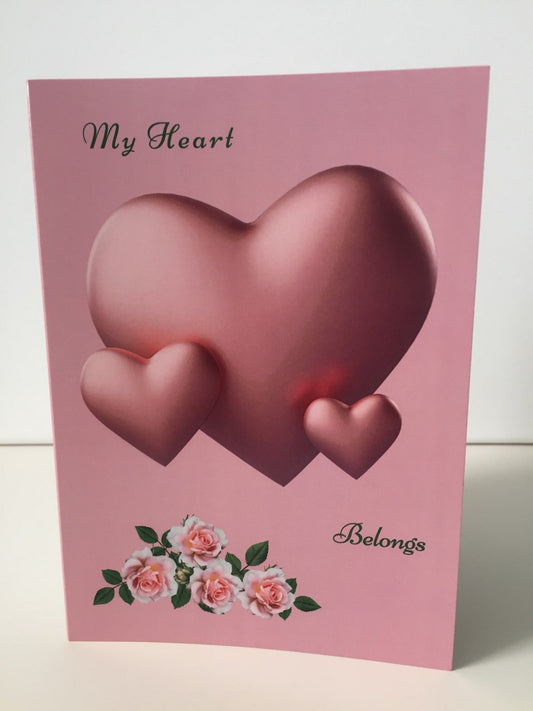 Pink Heart 5x7 Valentine Card.