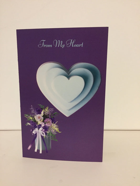 Three Stacked Teal Blue Hearts 5.5 x 8.5 Valentines Card